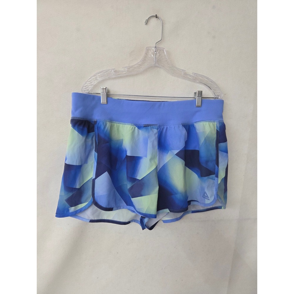 Reebok Womens XXL Blue Green Geometric Prism Running Shorts Lined Logo Active